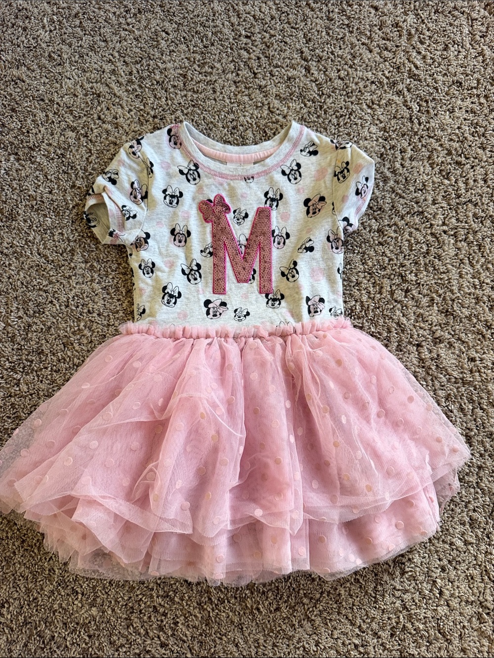 Disney Girls Pink Tulle Minnie M Short Sleeve Dress